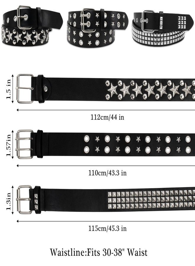 YOGEYOGE Black Studded Belt, 3 Pcs Y2K Belt Star Goth Punk Rock Double Grommet with Bright Pyramid Studded for Women Men - Image 2